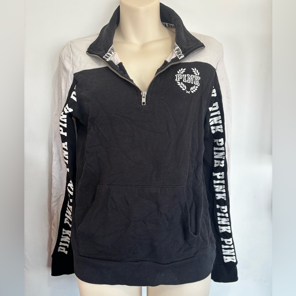 Victoria's Secret PINK Black & White Logo Zip Pullover